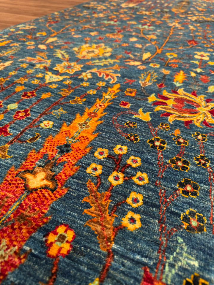 Tree of Life Original Handwoven Runner Rug, Blue Root Dye Wool, 0.80x265 cm (2.12 square meters) - 3x8 ft 