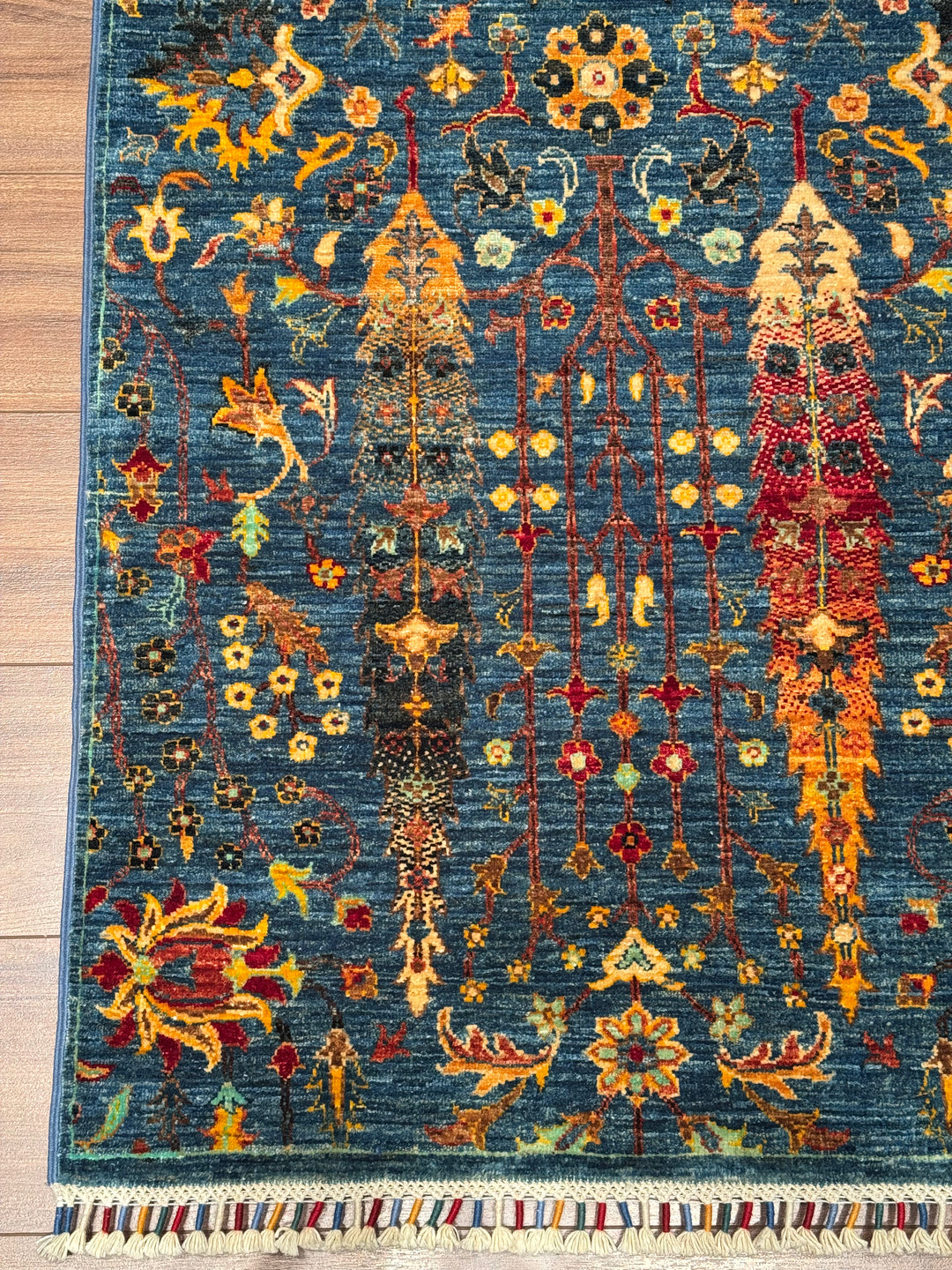 Tree of Life Original Handwoven Runner Rug, Blue Root Dye Wool, 0.80x265 cm (2.12 square meters) - 3x8 ft 