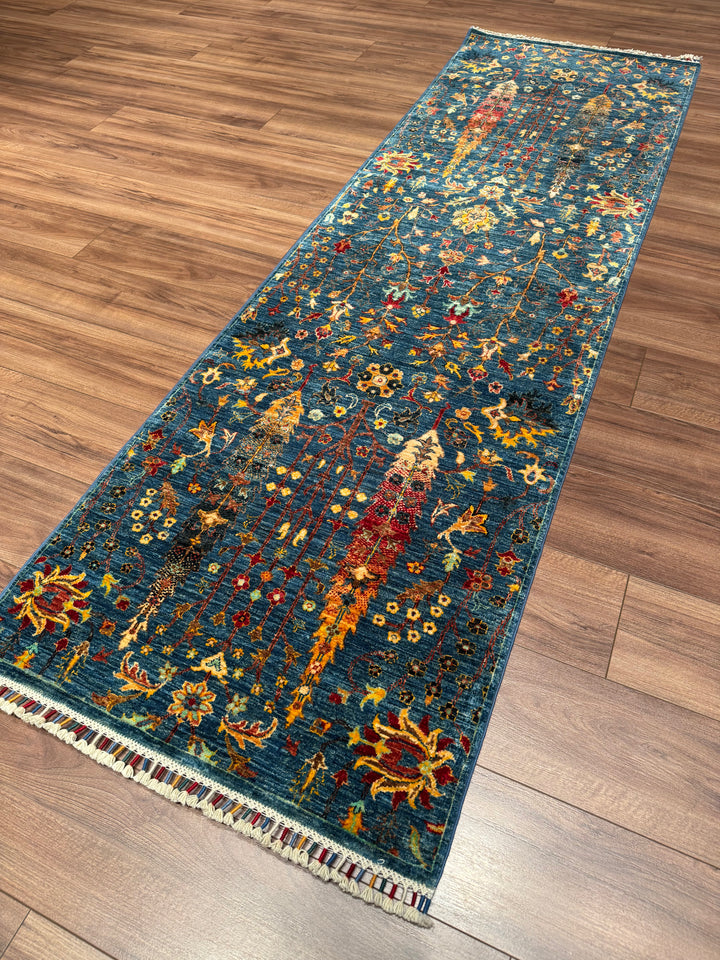 Tree of Life Original Handwoven Runner Rug, Blue Root Dye Wool, 0.80x265 cm (2.12 square meters) - 3x8 ft 