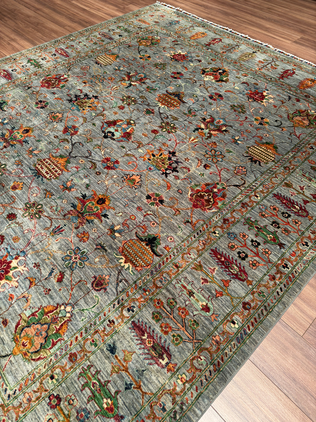Sultani Binbirgece Orijinal El Dokuması Gri Kök Boya Yün Halı 250x297 7.43 Metrekare - 8x10 ft