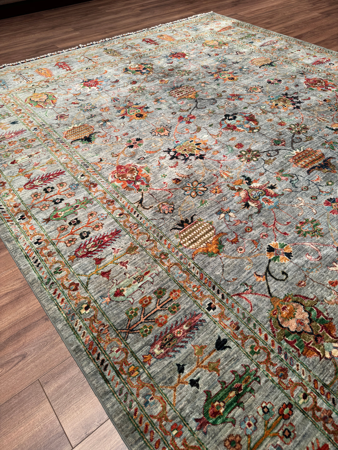 Sultani Binbirgece Orijinal El Dokuması Gri Kök Boya Yün Halı 250x297 7.43 Metrekare - 8x10 ft