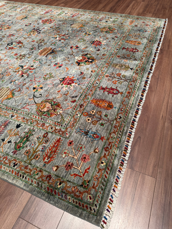 Sultani Binbirgece Orijinal El Dokuması Gri Kök Boya Yün Halı 250x297 7.43 Metrekare - 8x10 ft