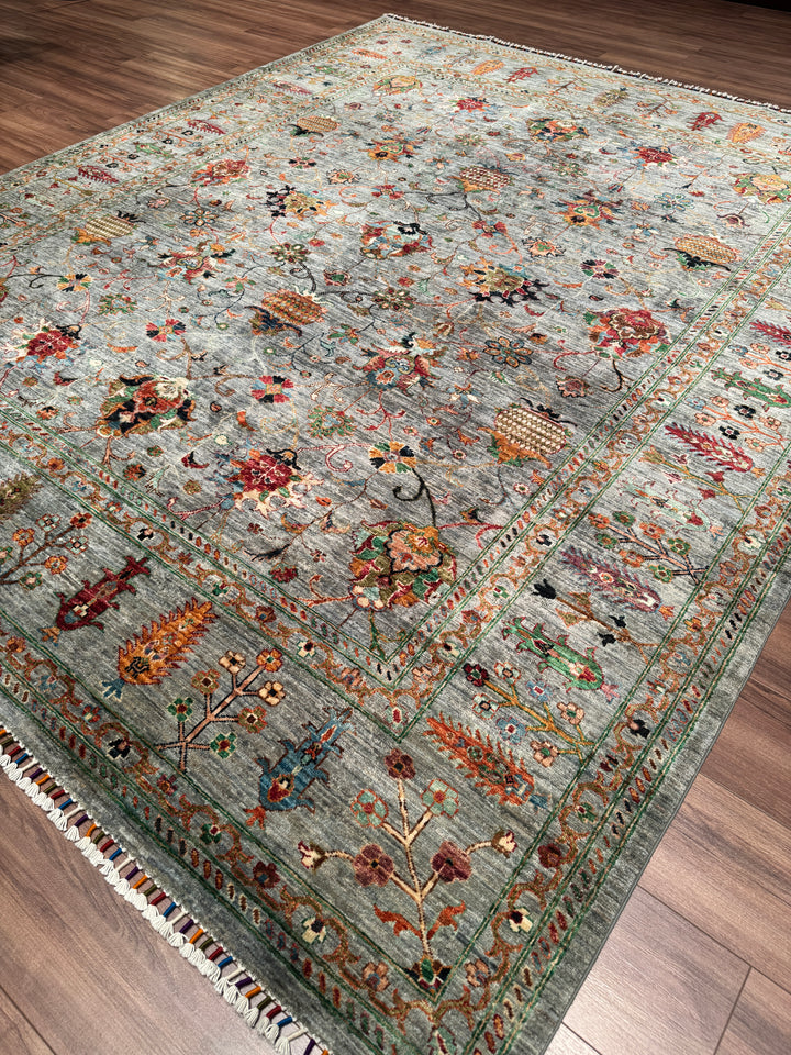 Sultani Binbirgece Orijinal El Dokuması Gri Kök Boya Yün Halı 250x297 7.43 Metrekare - 8x10 ft