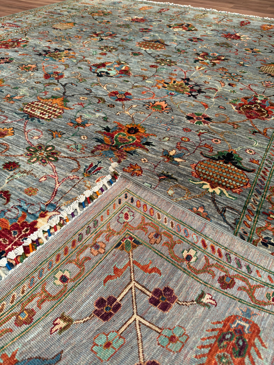 Sultani Binbirgece Orijinal El Dokuması Gri Kök Boya Yün Halı 250x297 7.43 Metrekare - 8x10 ft
