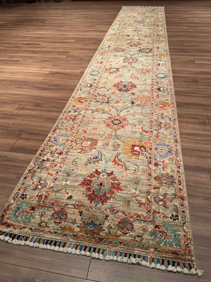 Sultani One Thousand and One Nights Runner Rug, Original Handwoven, Beige, Natural Dye Wool Carpet, 0.82x4.94 cm (4.05 square meters) - 3x16 ft 