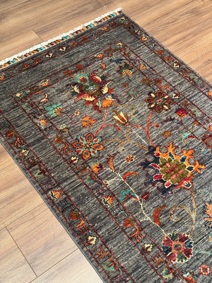 Sultani One Thousand and One Nights Runner Rug, Original Handwoven Grey Natural Dye Wool Carpet, 0.82x398 cm (3.26 square meters) - 3x13 ft 