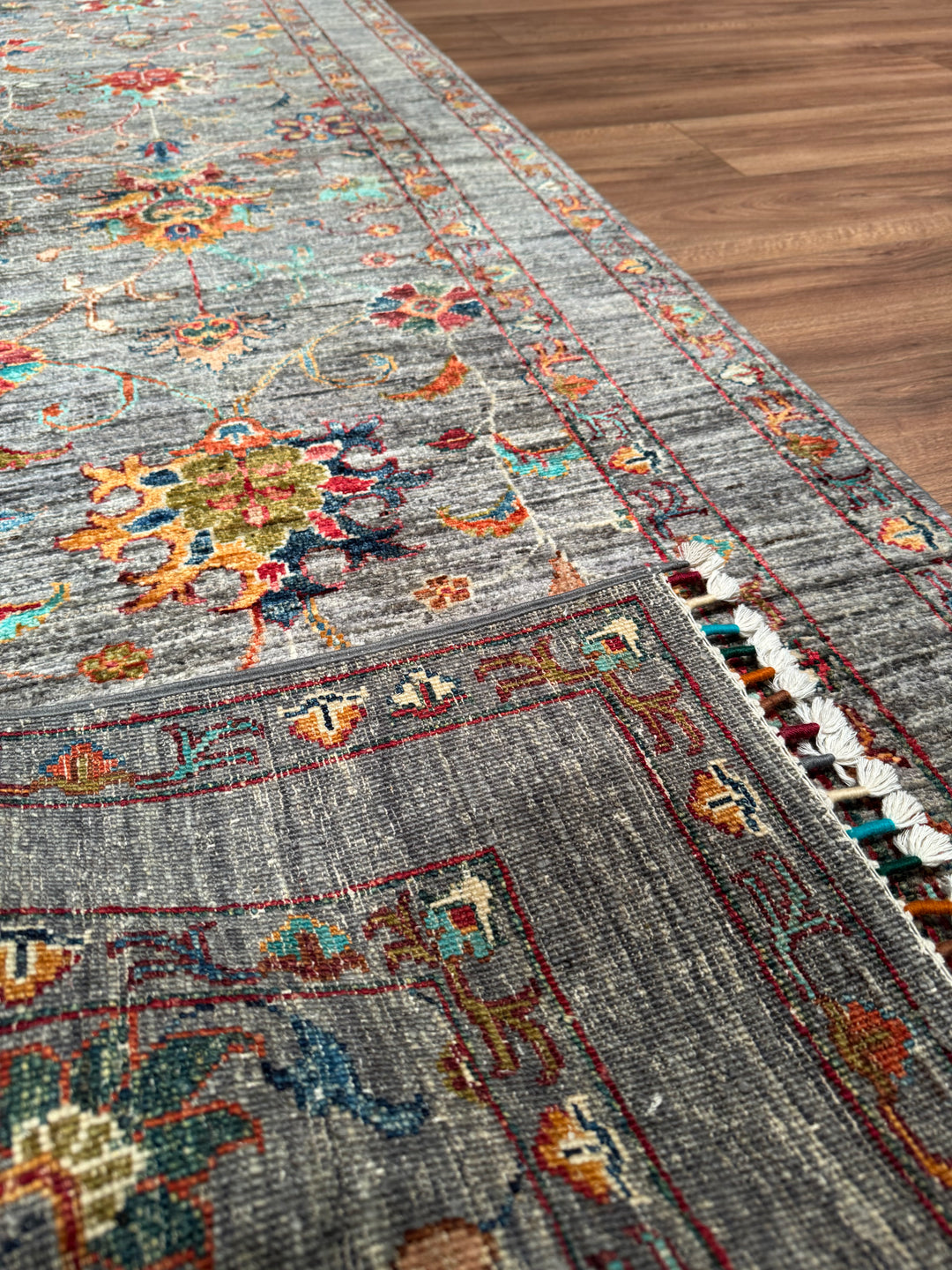 Sultani One Thousand and One Nights Runner Rug, Original Handwoven Grey Natural Dye Wool Carpet, 0.82x398 cm (3.26 square meters) - 3x13 ft 