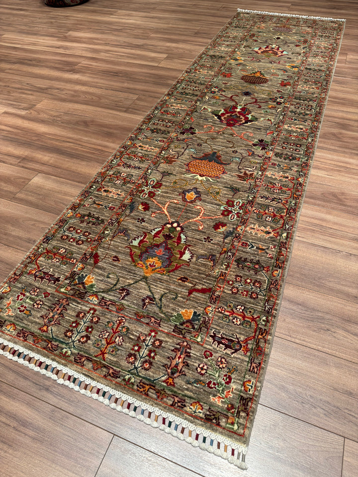 Sultani One Thousand and One Nights Runner Rug, Original Handwoven, Beige, Natural Dye Wool Carpet, 0.85x300 cm (2.55 square meters) - 3x10 ft 