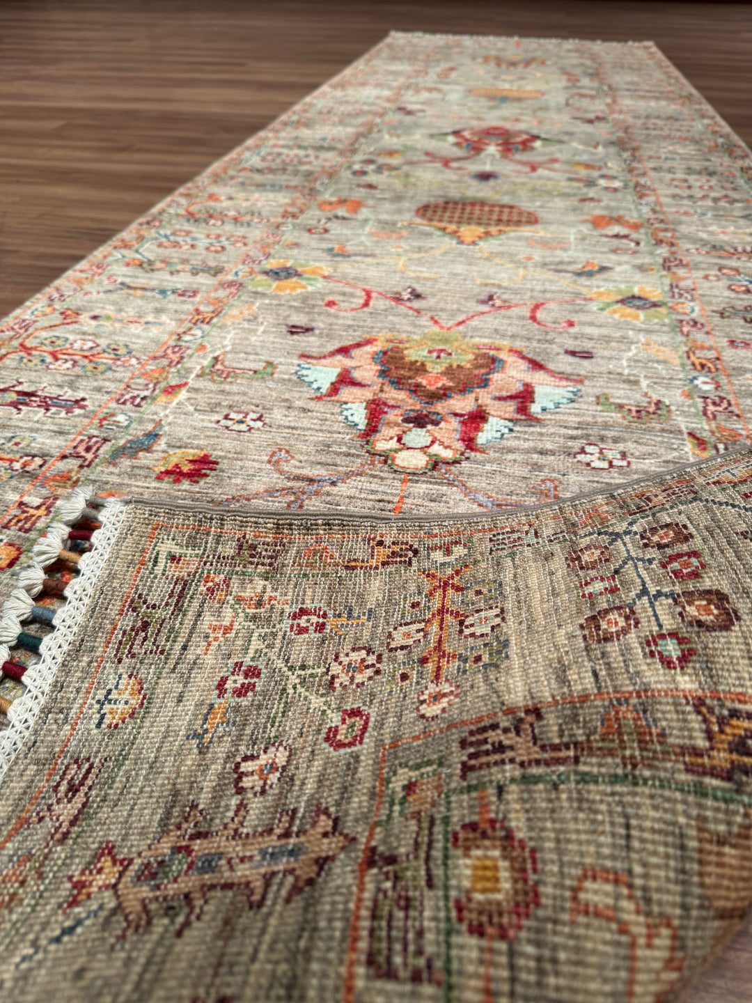 Sultani One Thousand and One Nights Runner Rug, Original Handwoven, Beige, Natural Dye Wool Carpet, 0.85x300 cm (2.55 square meters) - 3x10 ft 