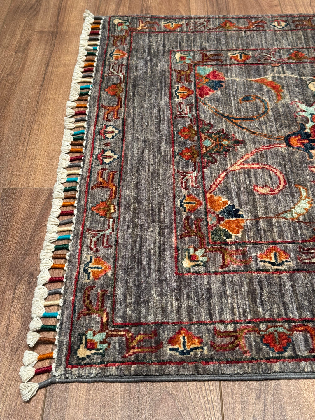 Sultani One Thousand and One Nights Runner Rug, Original Handwoven Grey Natural Dye Wool Carpet, 0.80x400 cm (3.20 square meters) - 3x13 ft 