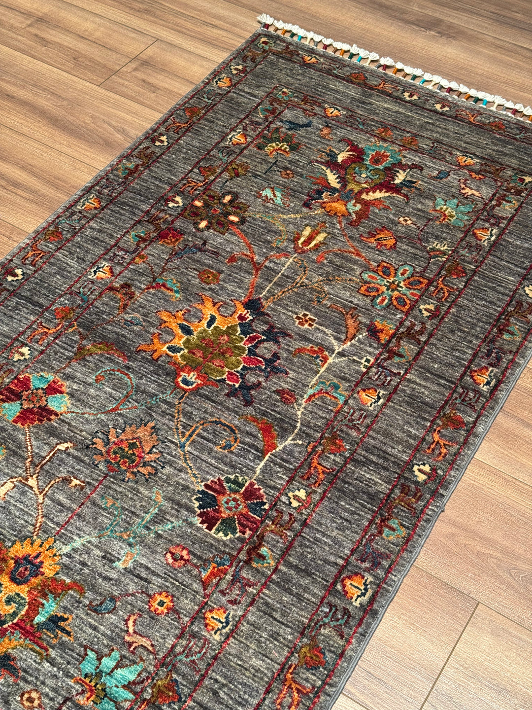 Sultani One Thousand and One Nights Runner Rug, Original Handwoven Grey Natural Dye Wool Carpet, 0.80x400 cm (3.20 square meters) - 3x13 ft 