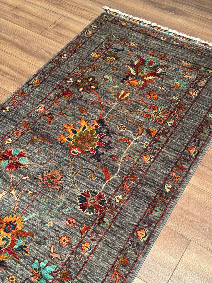Sultani One Thousand and One Nights Runner Rug, Original Handwoven Grey Natural Dye Wool Carpet, 0.80x400 cm (3.20 square meters) - 3x13 ft 