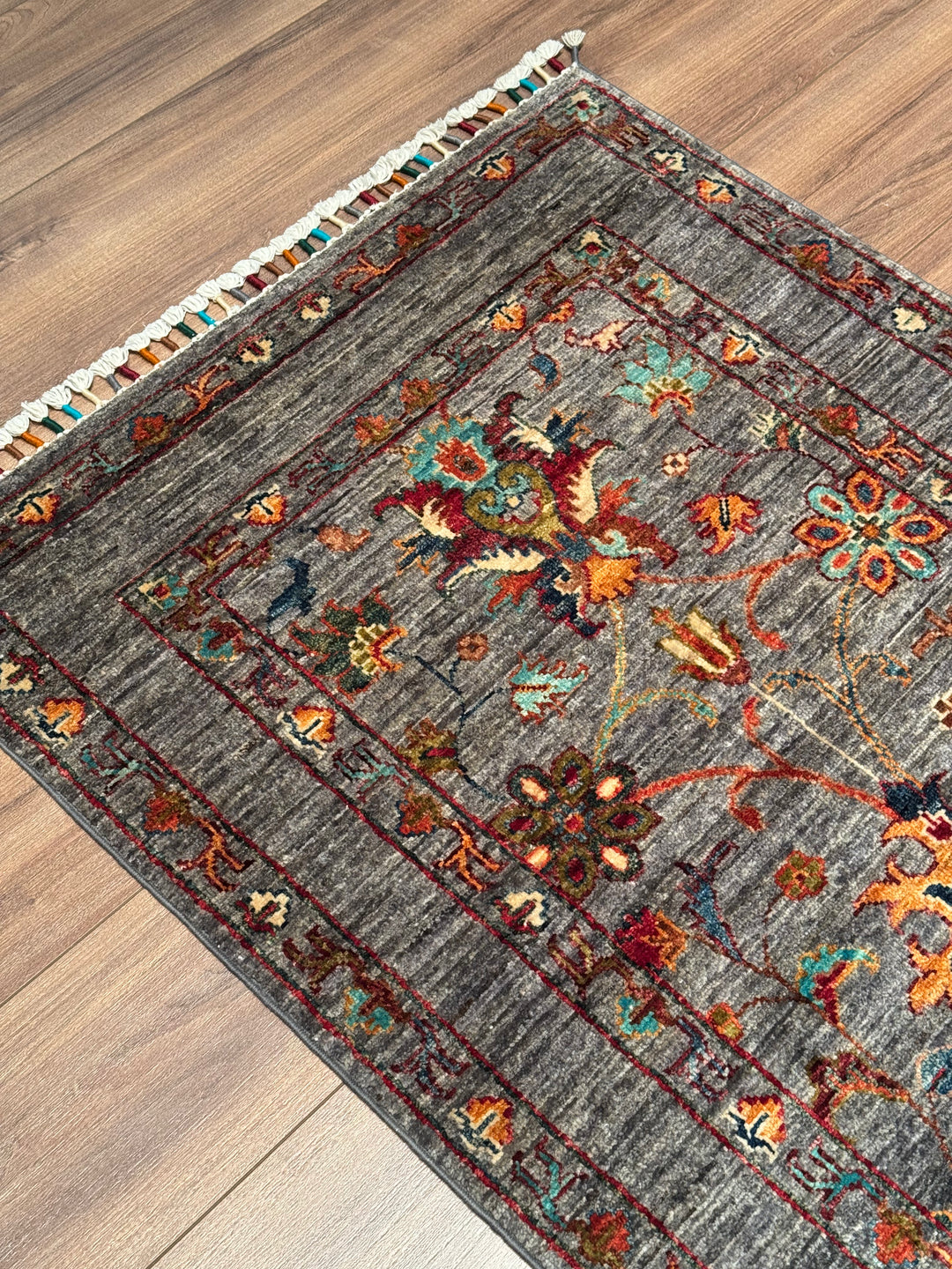 Sultani One Thousand and One Nights Runner Rug, Original Handwoven Grey Natural Dye Wool Carpet, 0.80x400 cm (3.20 square meters) - 3x13 ft 