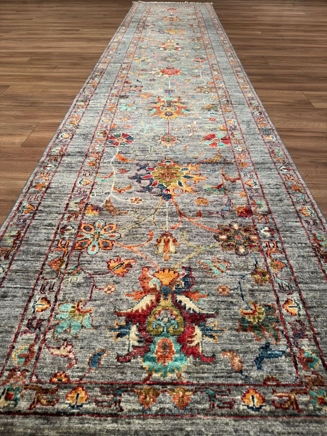 Sultani One Thousand and One Nights Runner Rug, Original Handwoven Grey Natural Dye Wool Carpet, 0.80x400 cm (3.20 square meters) - 3x13 ft 