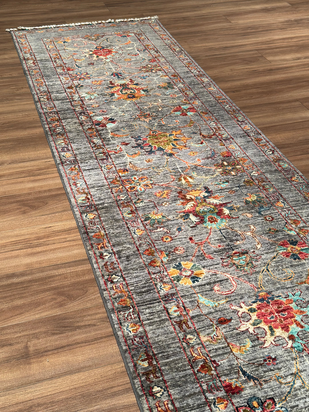 Sultani One Thousand and One Nights Runner Rug, Original Handwoven Grey Natural Dye Wool Carpet, 0.80x400 cm (3.20 square meters) - 3x13 ft 