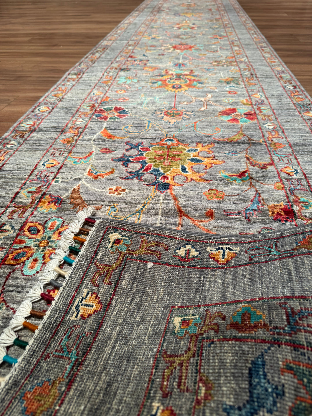 Sultani One Thousand and One Nights Runner Rug, Original Handwoven Grey Natural Dye Wool Carpet, 0.80x400 cm (3.20 square meters) - 3x13 ft 