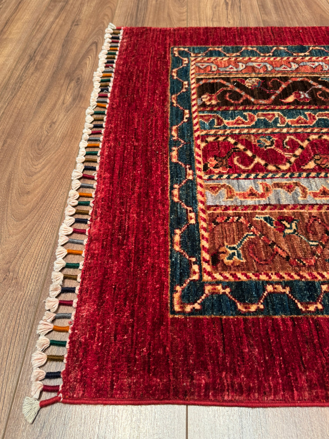 Original Handwoven Shawl Runner Red Root Dye Wool Rug 0.84x287 2.41 Square Meters - 3x9 ft 