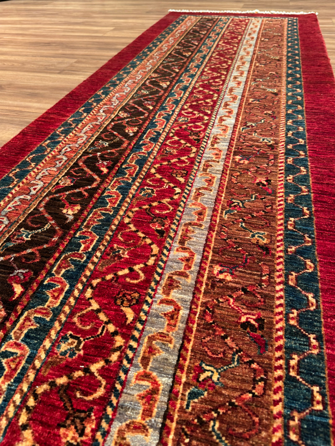 Original Handwoven Shawl Runner Red Root Dye Wool Rug 0.84x287 2.41 Square Meters - 3x9 ft 