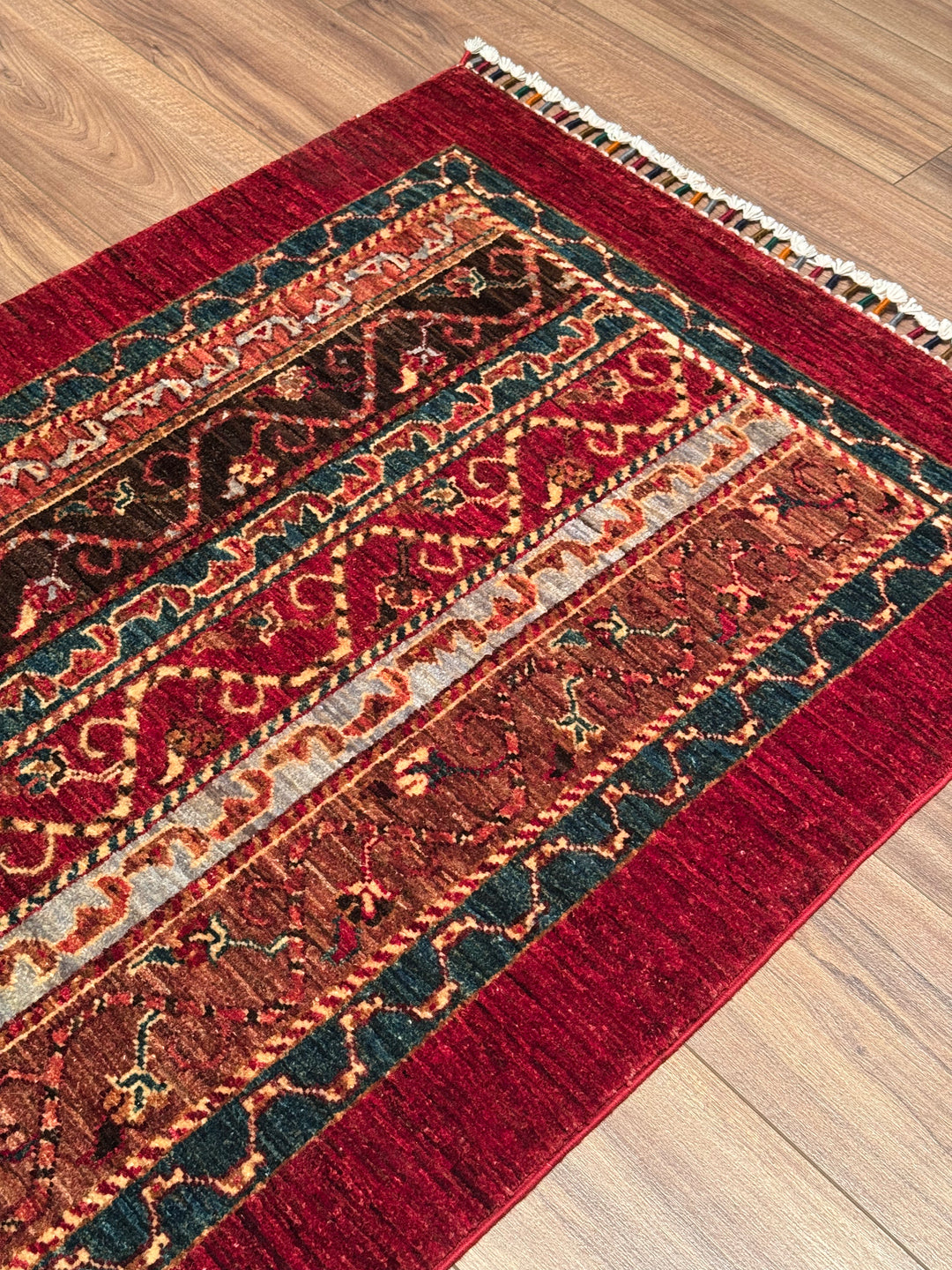 Original Handwoven Shawl Runner Red Root Dye Wool Rug 0.84x287 2.41 Square Meters - 3x9 ft 