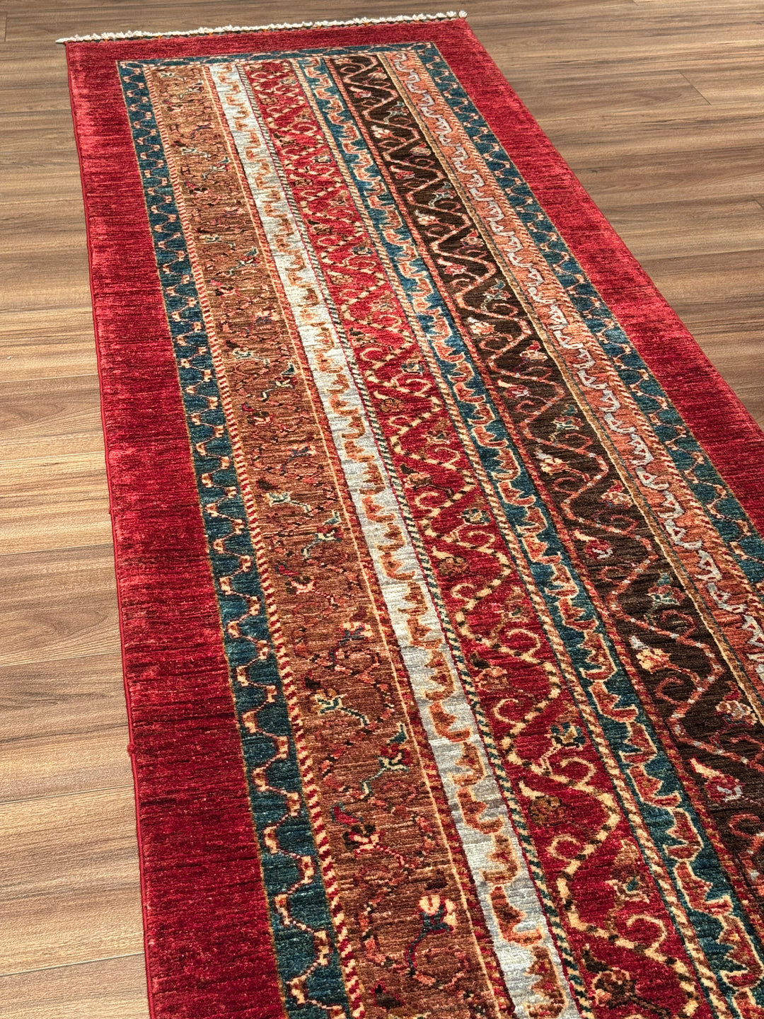 Original Handwoven Shawl Runner Red Root Dye Wool Rug 0.84x287 2.41 Square Meters - 3x9 ft 
