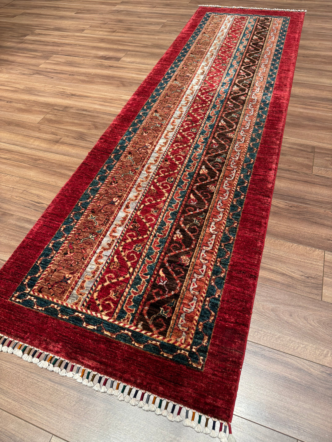 Original Handwoven Shawl Runner Red Root Dye Wool Rug 0.84x287 2.41 Square Meters - 3x9 ft 