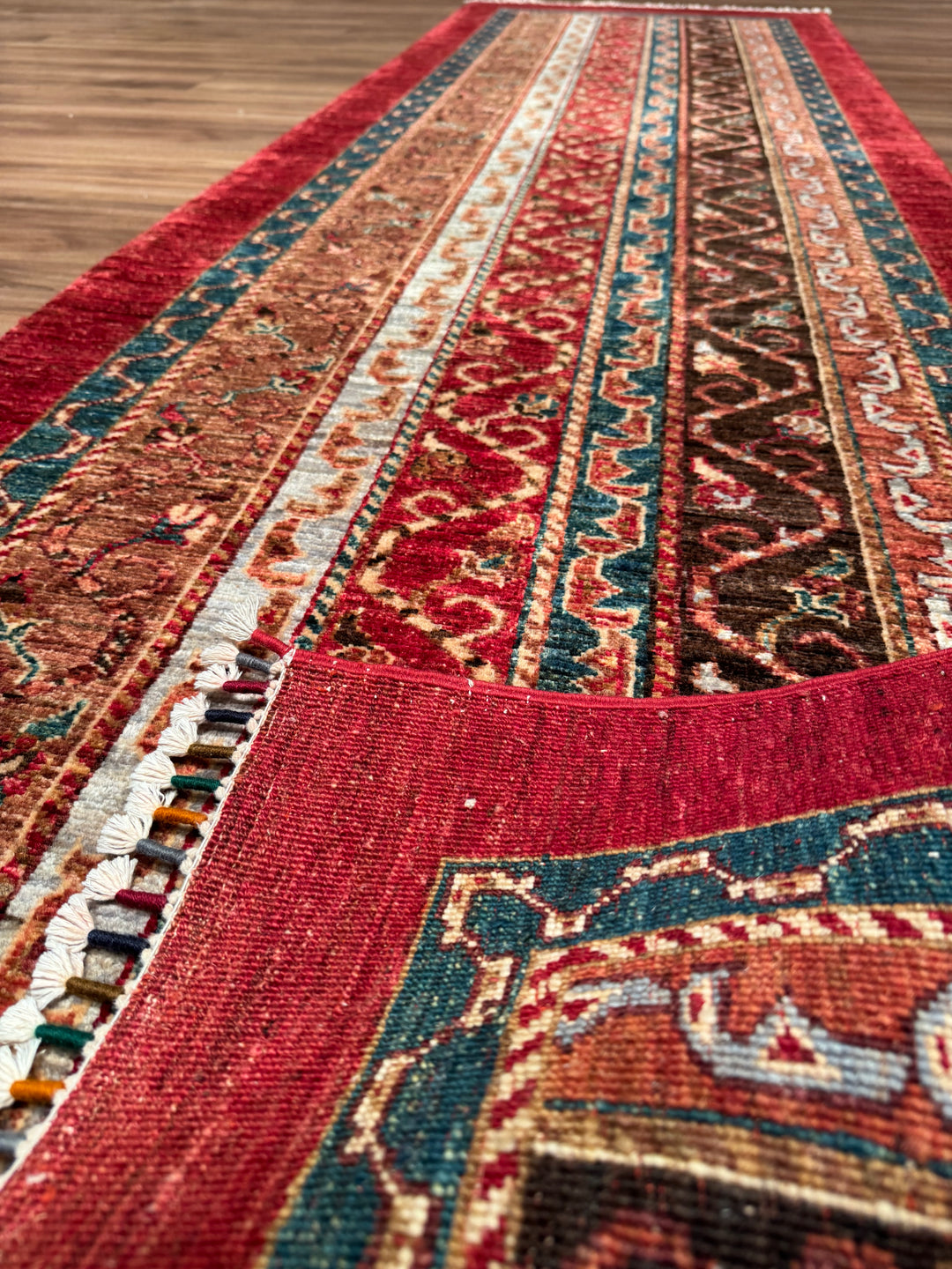 Original Handwoven Shawl Runner Red Root Dye Wool Rug 0.84x287 2.41 Square Meters - 3x9 ft 