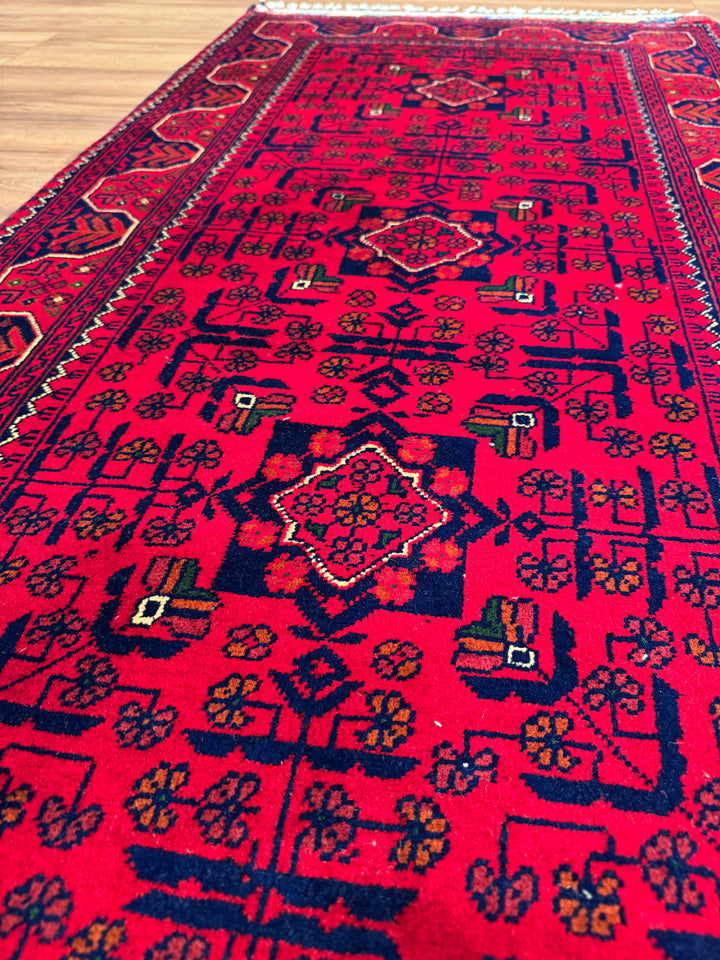 Afghan Hamyap Runner Rug, Original Handwoven, Naturally Dyed Wool, 0.81x198 cm (1.60 square meters) - 3x6 ft 