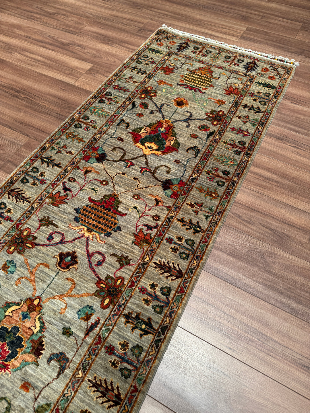 Sultani Binbirgece Yolluk Orijinal El Dokuması Gri Kök Boya Yün Halı 0.82x298 2.44 Metrekare - 3x10 ft