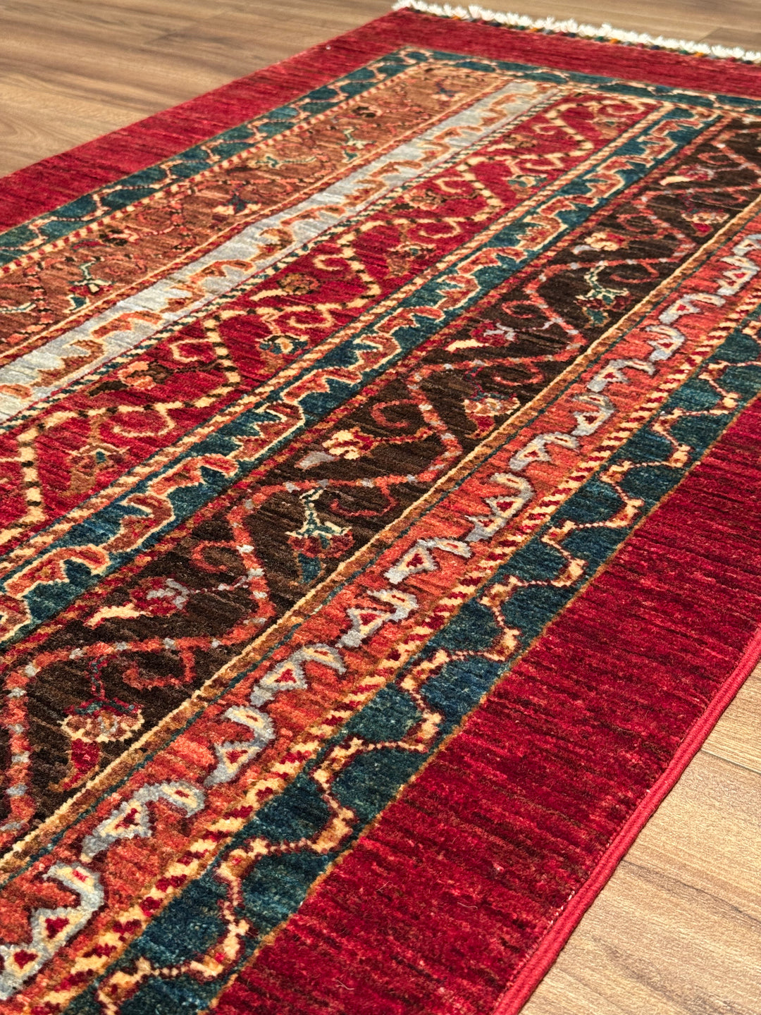 Original Handwoven Shawl Runner Red Root Dye Wool Rug 0.82x2.89 2.37 Square Meters - 3x9 ft 