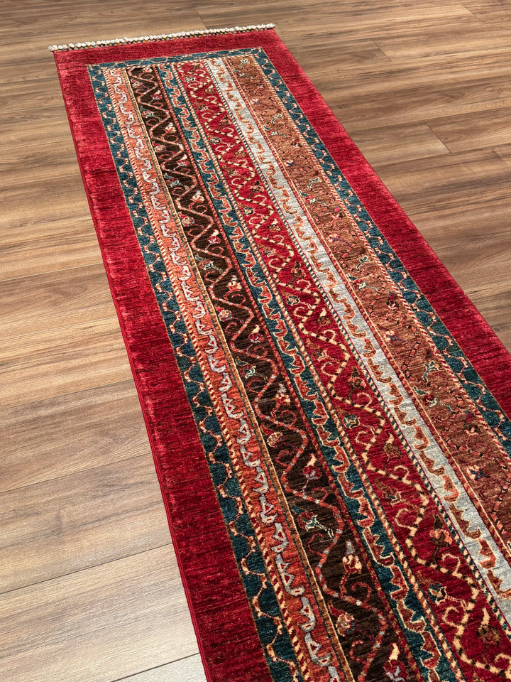 Original Handwoven Shawl Runner Red Root Dye Wool Rug 0.82x2.89 2.37 Square Meters - 3x9 ft 