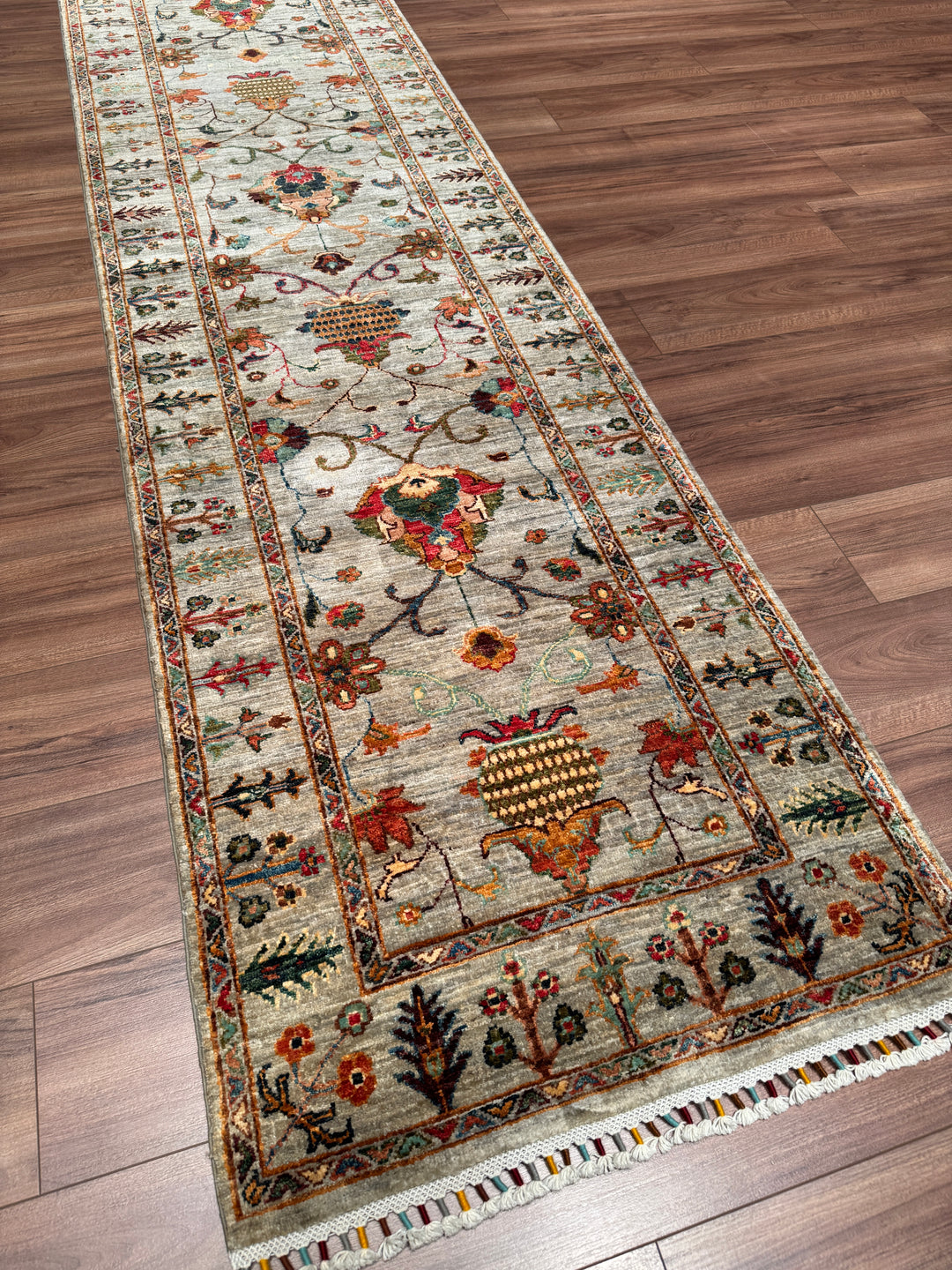 Sultani Binbirgece Yolluk Orijinal El Dokuması Gri Kök Boya Yün Halı 0.82x298 2.44 Metrekare - 3x10 ft