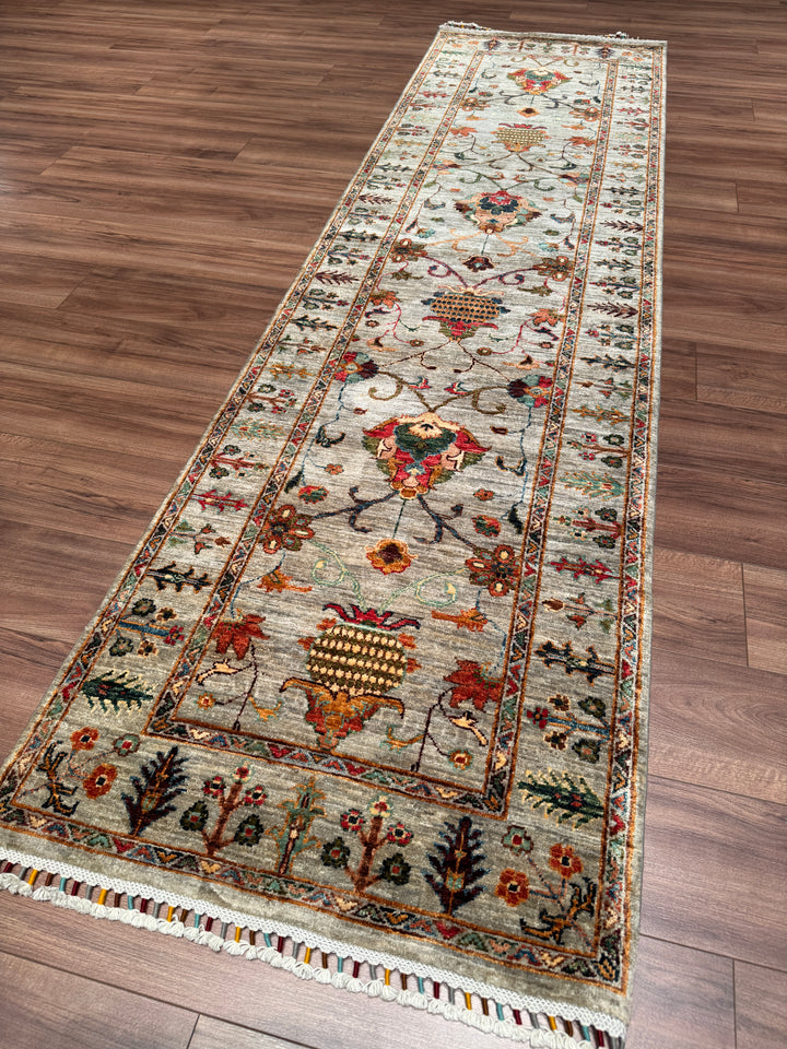 Sultani Binbirgece Yolluk Orijinal El Dokuması Gri Kök Boya Yün Halı 0.82x298 2.44 Metrekare - 3x10 ft
