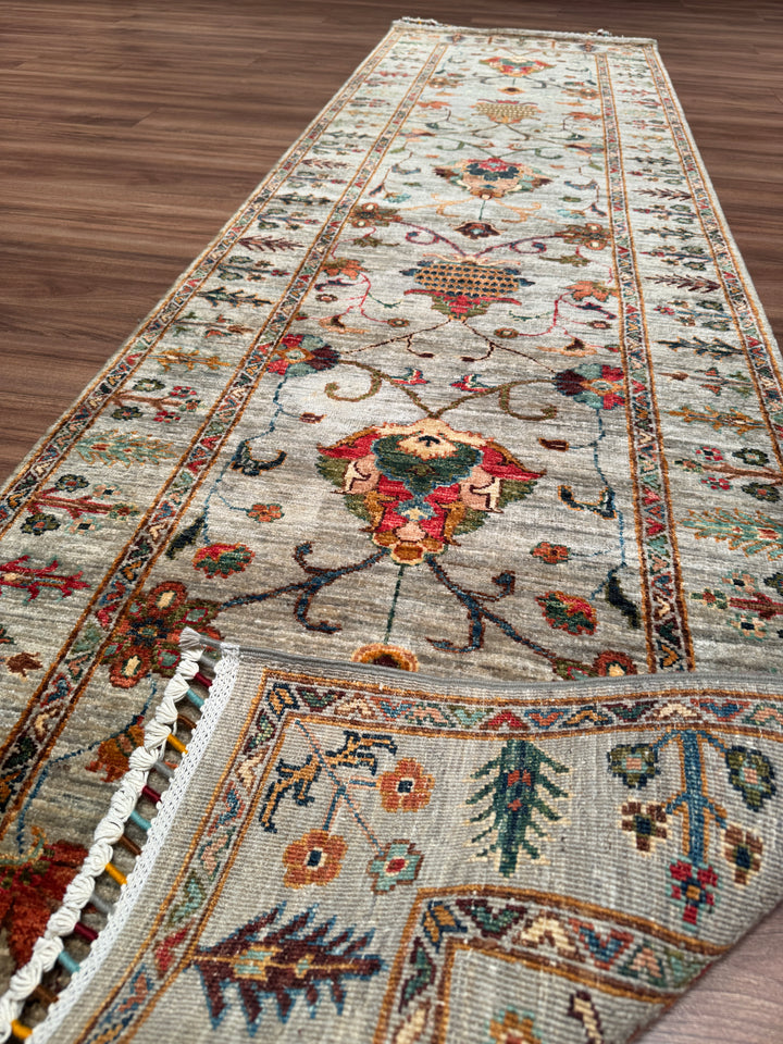 Sultani Binbirgece Yolluk Orijinal El Dokuması Gri Kök Boya Yün Halı 0.82x298 2.44 Metrekare - 3x10 ft