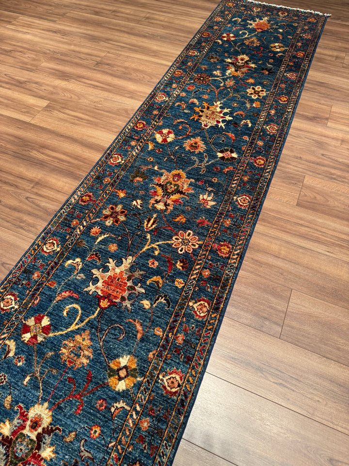 Sultani Binbirgece Uzun Yolluk Orijinal El Dokuması Lacivert Kök Boya Yün Halı 0.77x490 3.16 Metrekare - 3x16 ft