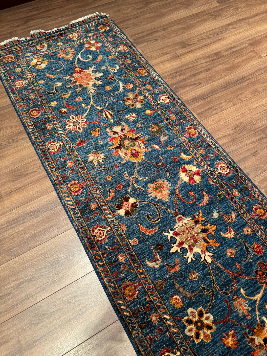 Sultani Binbirgece Uzun Yolluk Orijinal El Dokuması Lacivert Kök Boya Yün Halı 0.77x490 3.16 Metrekare - 3x16 ft