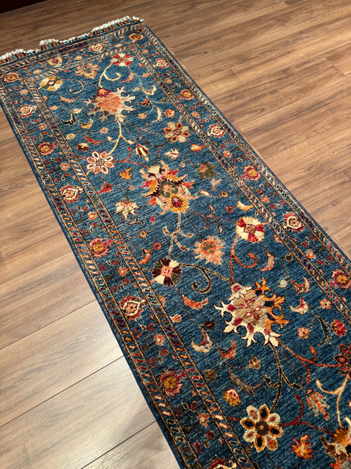 Sultani Binbirgece Uzun Yolluk Orijinal El Dokuması Lacivert Kök Boya Yün Halı 0.77x490 3.16 Metrekare - 3x16 ft