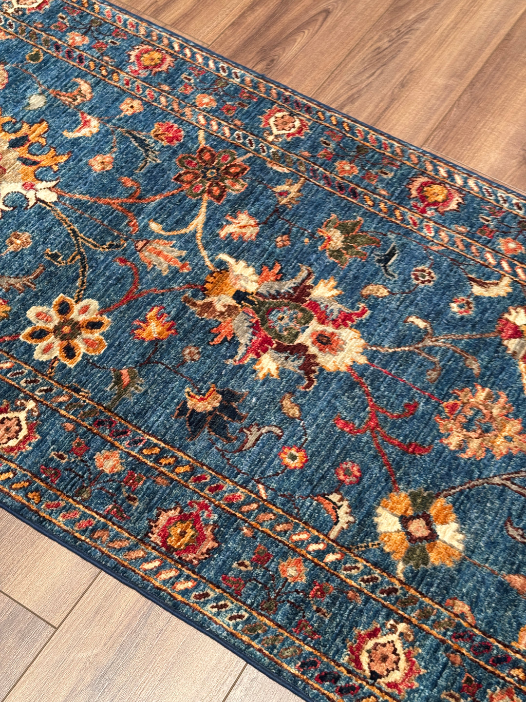 Sultani Binbirgece Uzun Yolluk Orijinal El Dokuması Lacivert Kök Boya Yün Halı 0.77x490 3.16 Metrekare - 3x16 ft