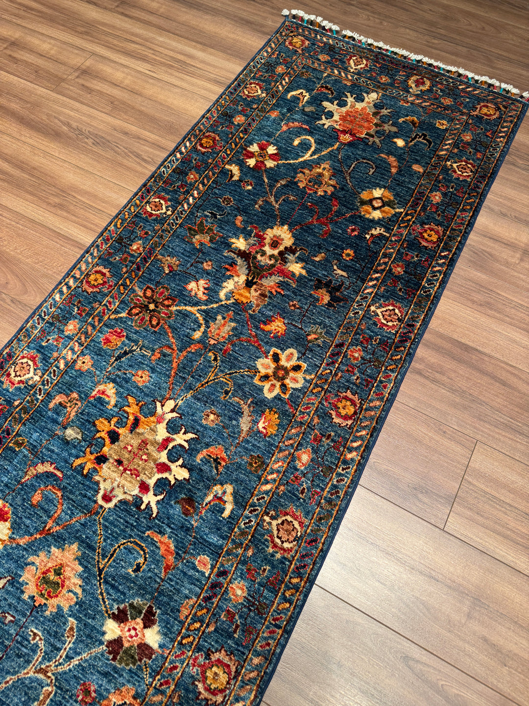 Sultani Binbirgece Uzun Yolluk Orijinal El Dokuması Lacivert Kök Boya Yün Halı 0.77x490 3.16 Metrekare - 3x16 ft