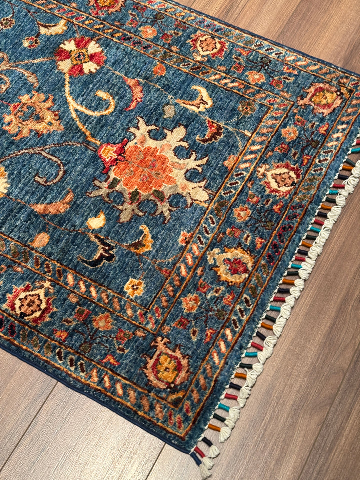 Sultani Binbirgece Uzun Yolluk Orijinal El Dokuması Lacivert Kök Boya Yün Halı 0.77x490 3.16 Metrekare - 3x16 ft