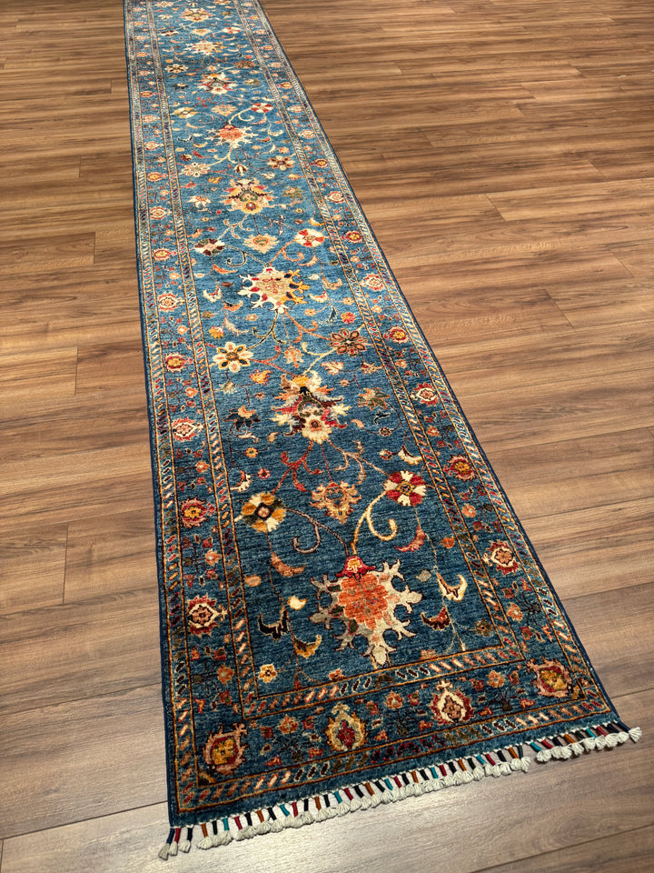 Sultani Binbirgece Uzun Yolluk Orijinal El Dokuması Lacivert Kök Boya Yün Halı 0.77x490 3.16 Metrekare - 3x16 ft