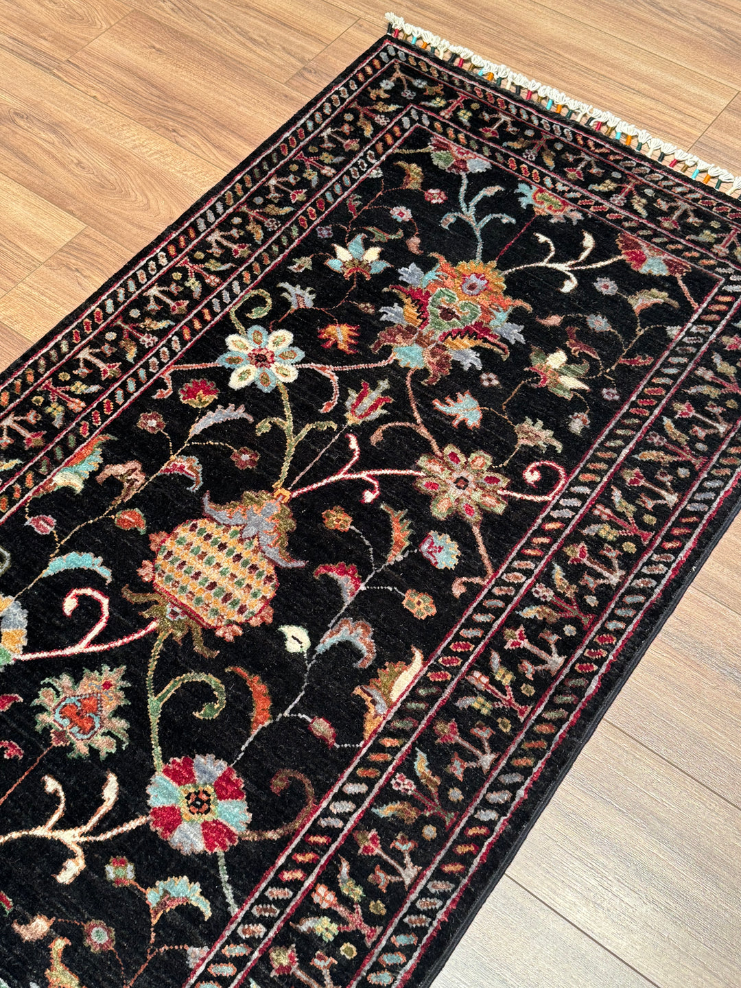 Sultani One Thousand and One Nights Runner Rug, Original Handwoven Black Natural Dye Wool Carpet, 0.84x309 cm (2.60 square meters) - 3x10 ft 