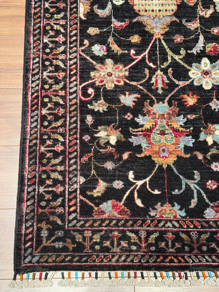 Sultani One Thousand and One Nights Runner Rug, Original Handwoven Black Natural Dye Wool Carpet, 0.84x309 cm (2.60 square meters) - 3x10 ft 