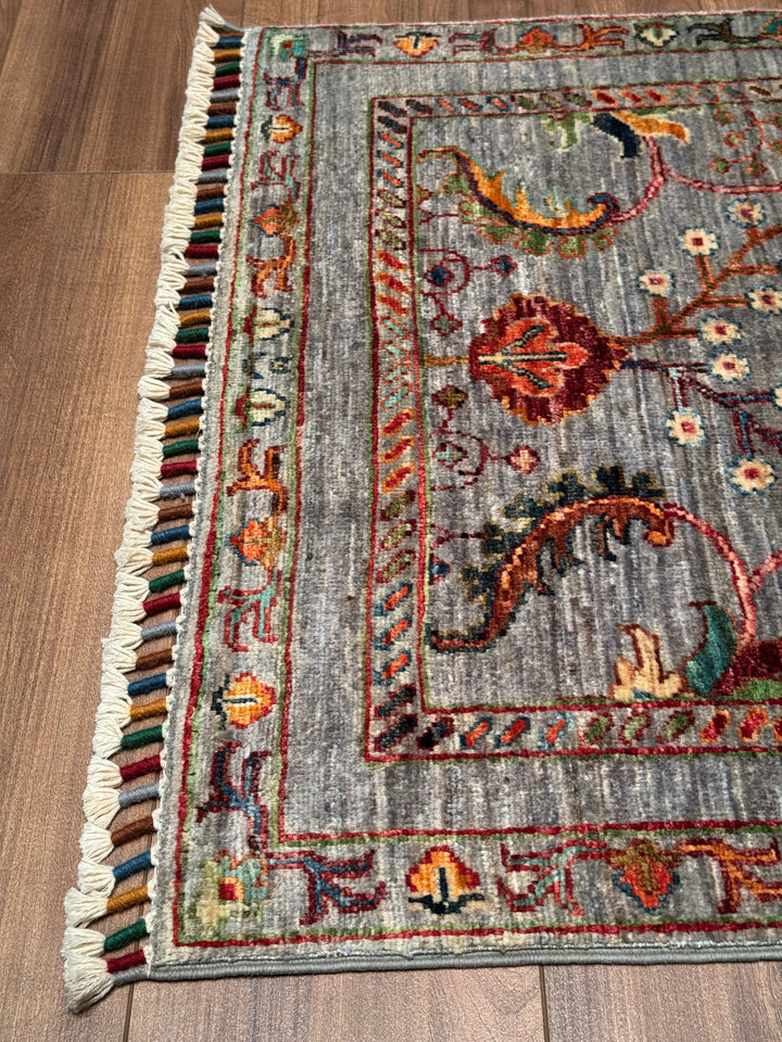 Sultani One Thousand and One Nights Runner Rug, Original Handwoven Grey Root Dye Wool Carpet, 0.82x2.99 cm (2.45 square meters) - 3x10 ft 