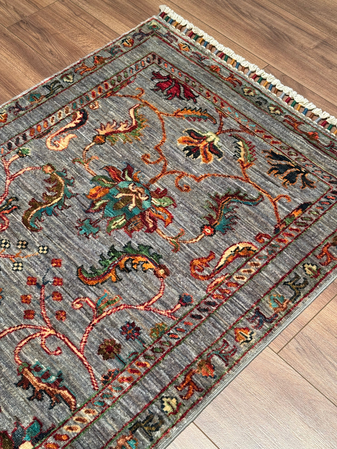 Sultani One Thousand and One Nights Runner Rug, Original Handwoven Grey Root Dye Wool Carpet, 0.82x2.99 cm (2.45 square meters) - 3x10 ft 