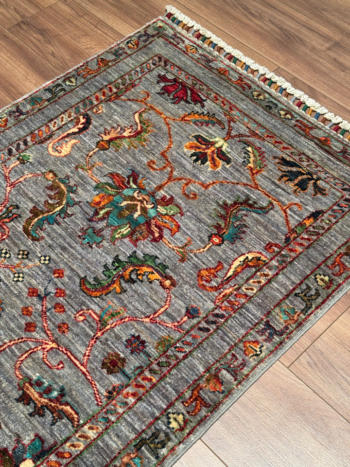 Sultani One Thousand and One Nights Runner Rug, Original Handwoven Grey Root Dye Wool Carpet, 0.82x2.99 cm (2.45 square meters) - 3x10 ft 