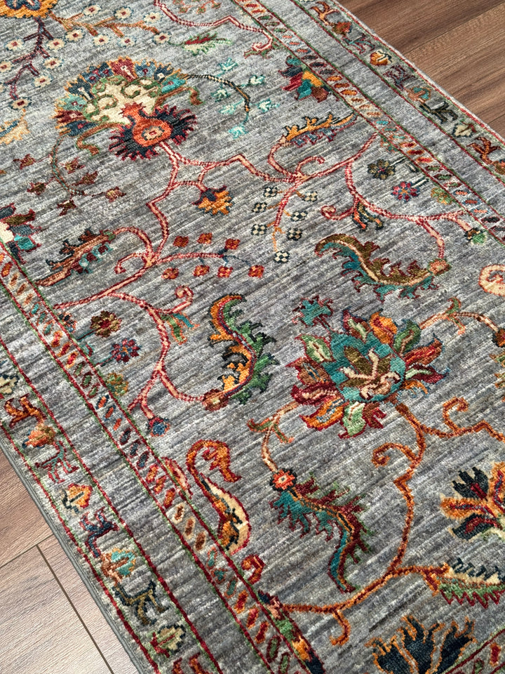 Sultani One Thousand and One Nights Runner Rug, Original Handwoven Grey Root Dye Wool Carpet, 0.82x2.99 cm (2.45 square meters) - 3x10 ft 