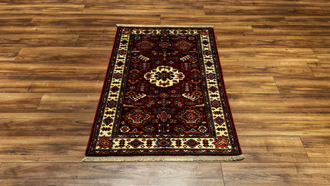 Şirvan Orjinal El Dokuması Kırmızı Kök Boya Yün Halı 0.99x144 1.43 Metrekare - 3x4 ft