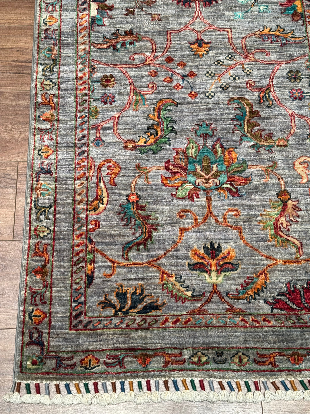 Sultani One Thousand and One Nights Runner Rug, Original Handwoven Grey Root Dye Wool Carpet, 0.82x2.99 cm (2.45 square meters) - 3x10 ft 