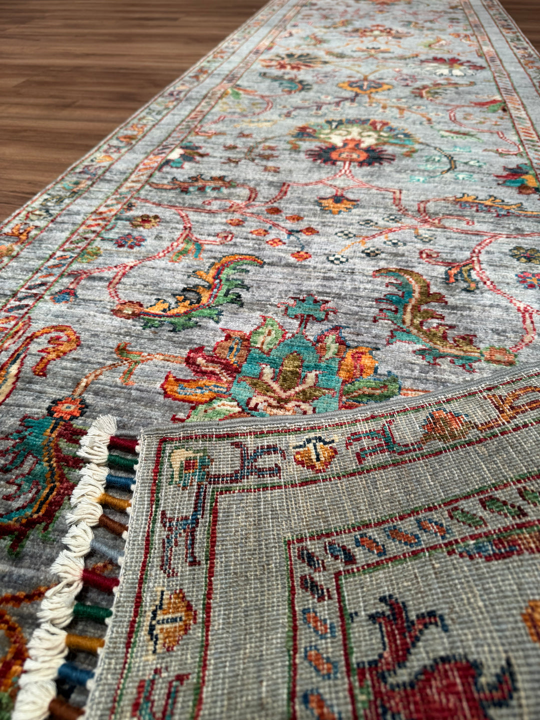 Sultani One Thousand and One Nights Runner Rug, Original Handwoven Grey Root Dye Wool Carpet, 0.82x2.99 cm (2.45 square meters) - 3x10 ft 