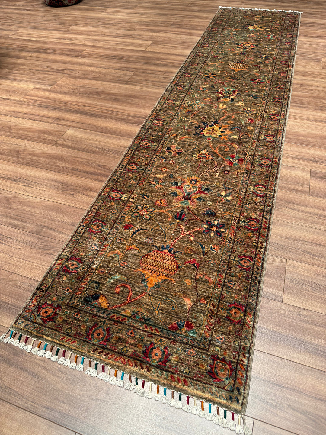 Sultani One Thousand and One Nights Runner Rug, Original Handwoven, Beige, Natural Dye Wool Carpet, 0.81x348 (2.82 Square Meters) - 3x11 ft 